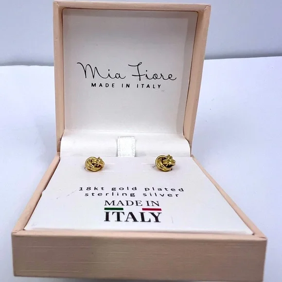 MÍA FIORE, KNOTT STUD EARRINGS, STERLING SILVER & 18KT GOLD PLAYED EARRINGS - Picture 9 of 14